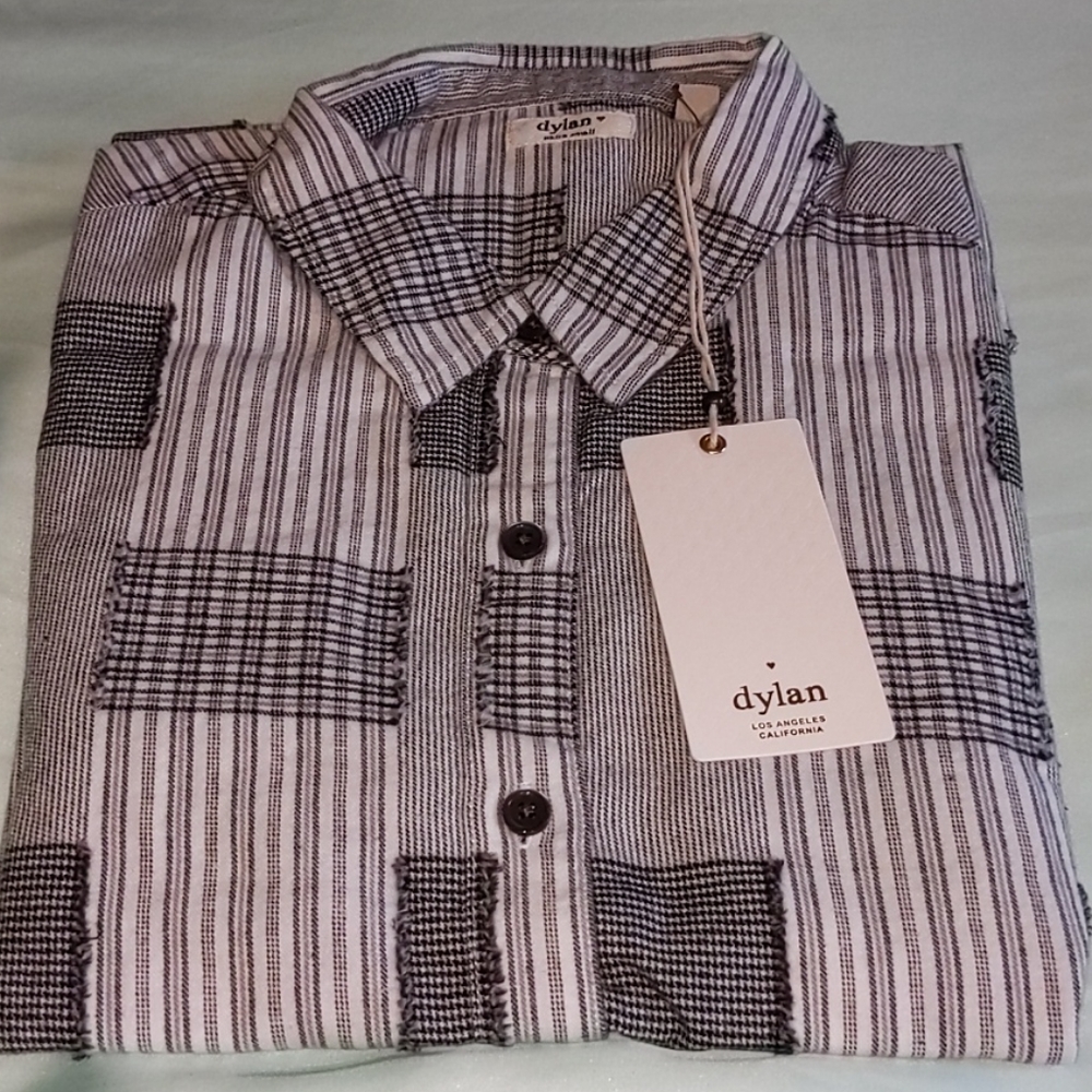 Dylan women's frayed patchwork plaid shirt size xs
